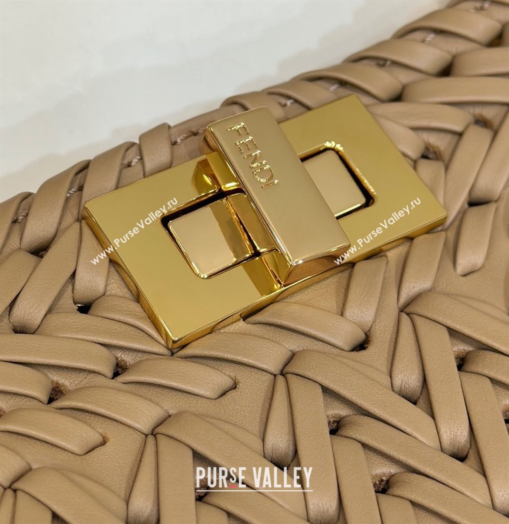 Fendi Peekaboo ISeeU Small Bag in Camel Interlaced Leather 80138M 2024 Top (CL-24031515)