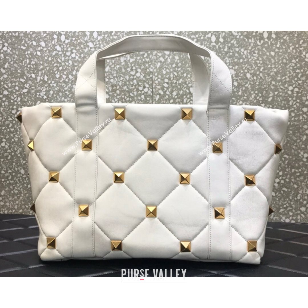 Valentino Roman Stud The Tote in Calfskin Nappa White 2021 1166 (LKF-21080463)