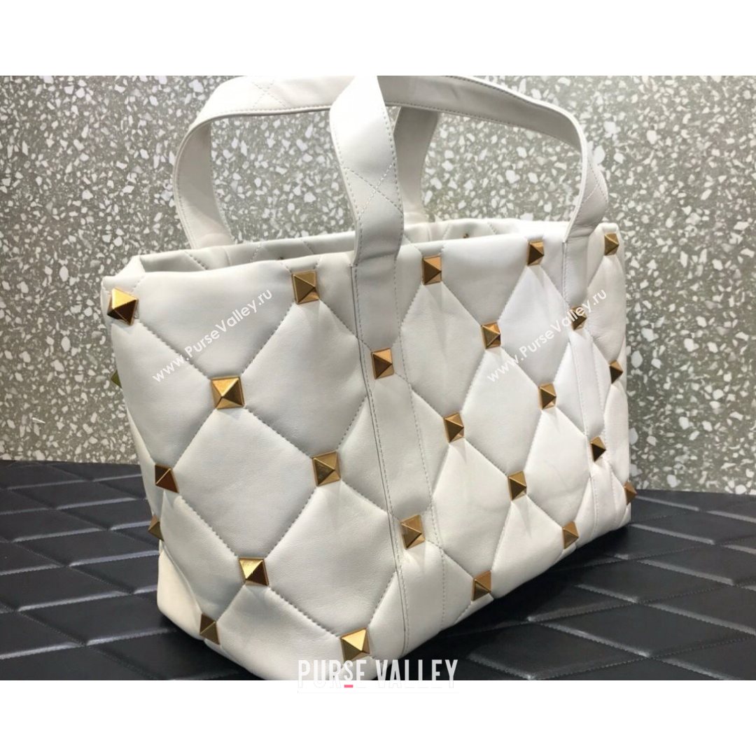 Valentino Roman Stud The Tote in Calfskin Nappa White 2021 1166 (LKF-21080463)