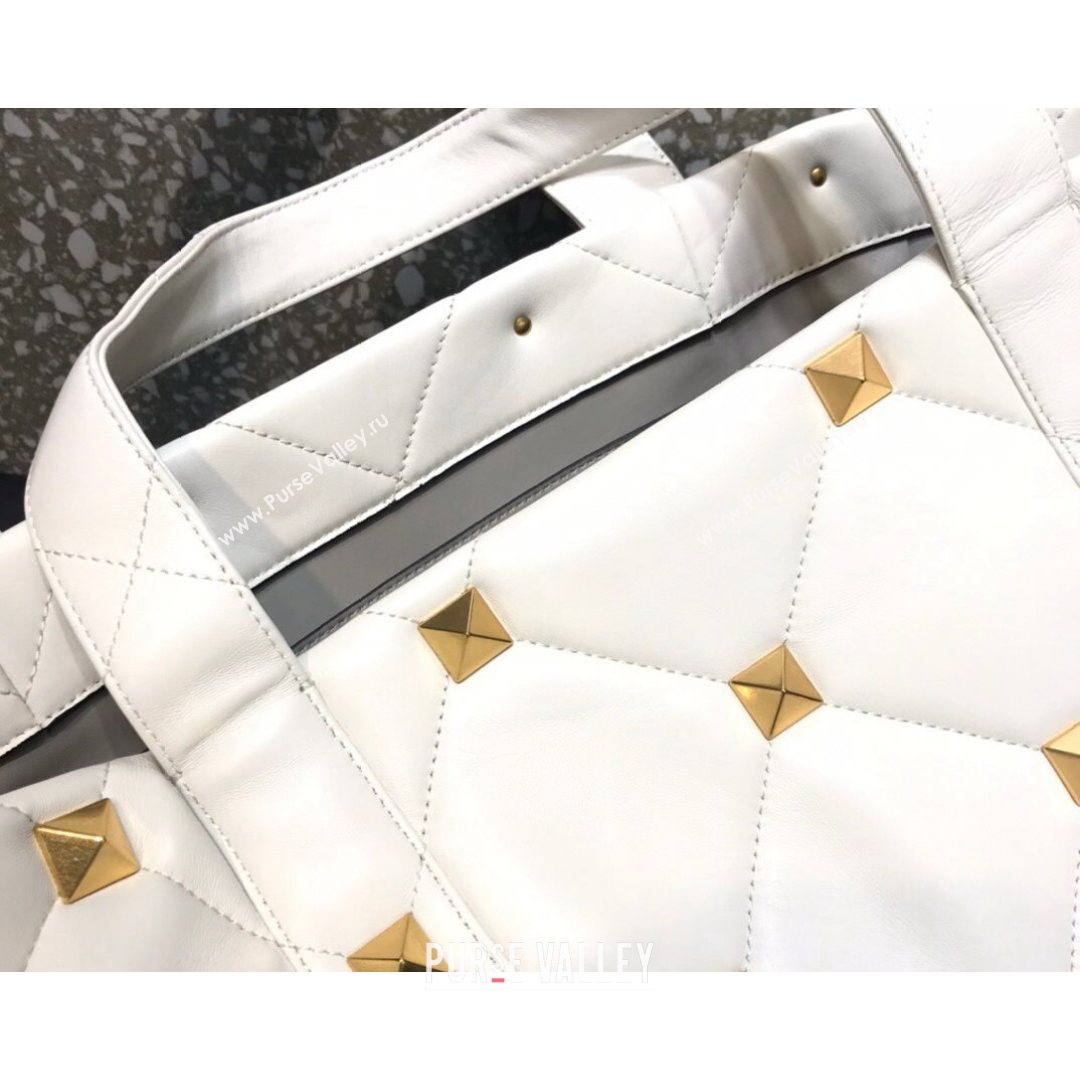 Valentino Roman Stud The Tote in Calfskin Nappa White 2021 1166 (LKF-21080463)