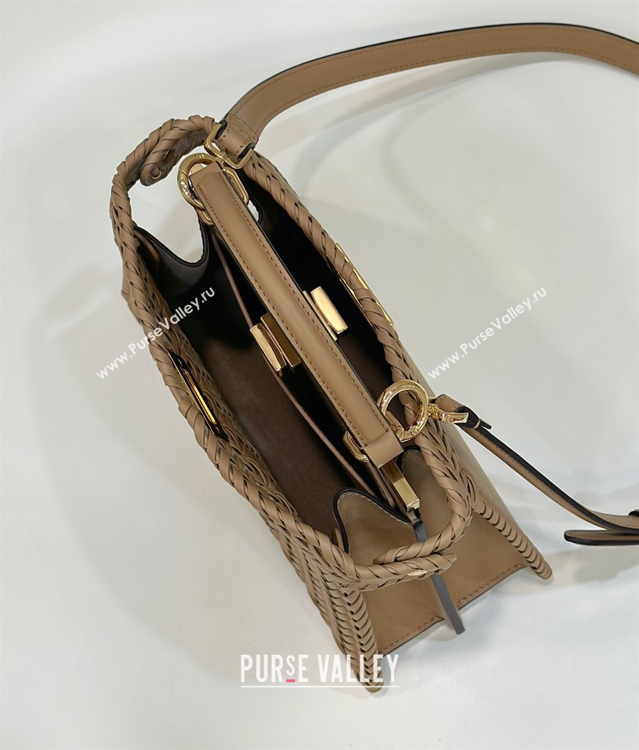 Fendi Peekaboo ISeeU Small Bag in Camel Interlaced Leather 80138M 2024 Top (CL-24031515)