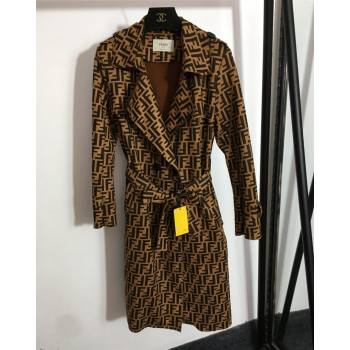 Fendi FF Suede Long Coat Coffee Brown 2021 (Q-21082605)