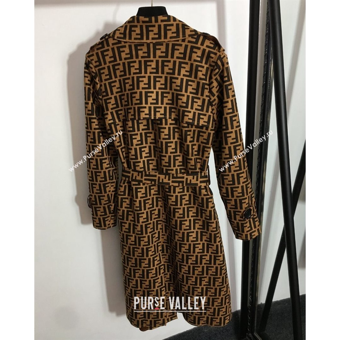 Fendi FF Suede Long Coat Coffee Brown 2021 (Q-21082605)