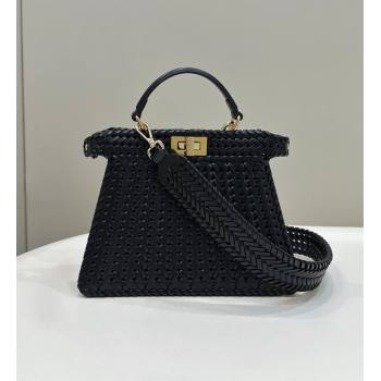 Fendi Peekaboo ISeeU Small Bag in Black Interlaced Leather 80138M 2024 Top (CL-24031516)