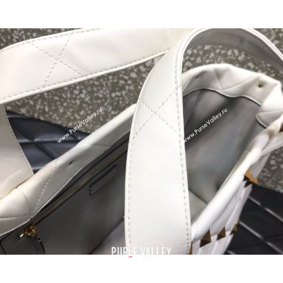 Valentino Roman Stud The Tote in Calfskin Nappa White 2021 1166 (LKF-21080463)