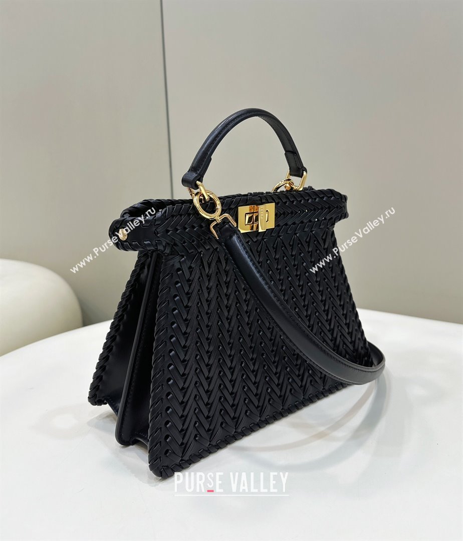 Fendi Peekaboo ISeeU Small Bag in Black Interlaced Leather 80138M 2024 Top (CL-24031516)