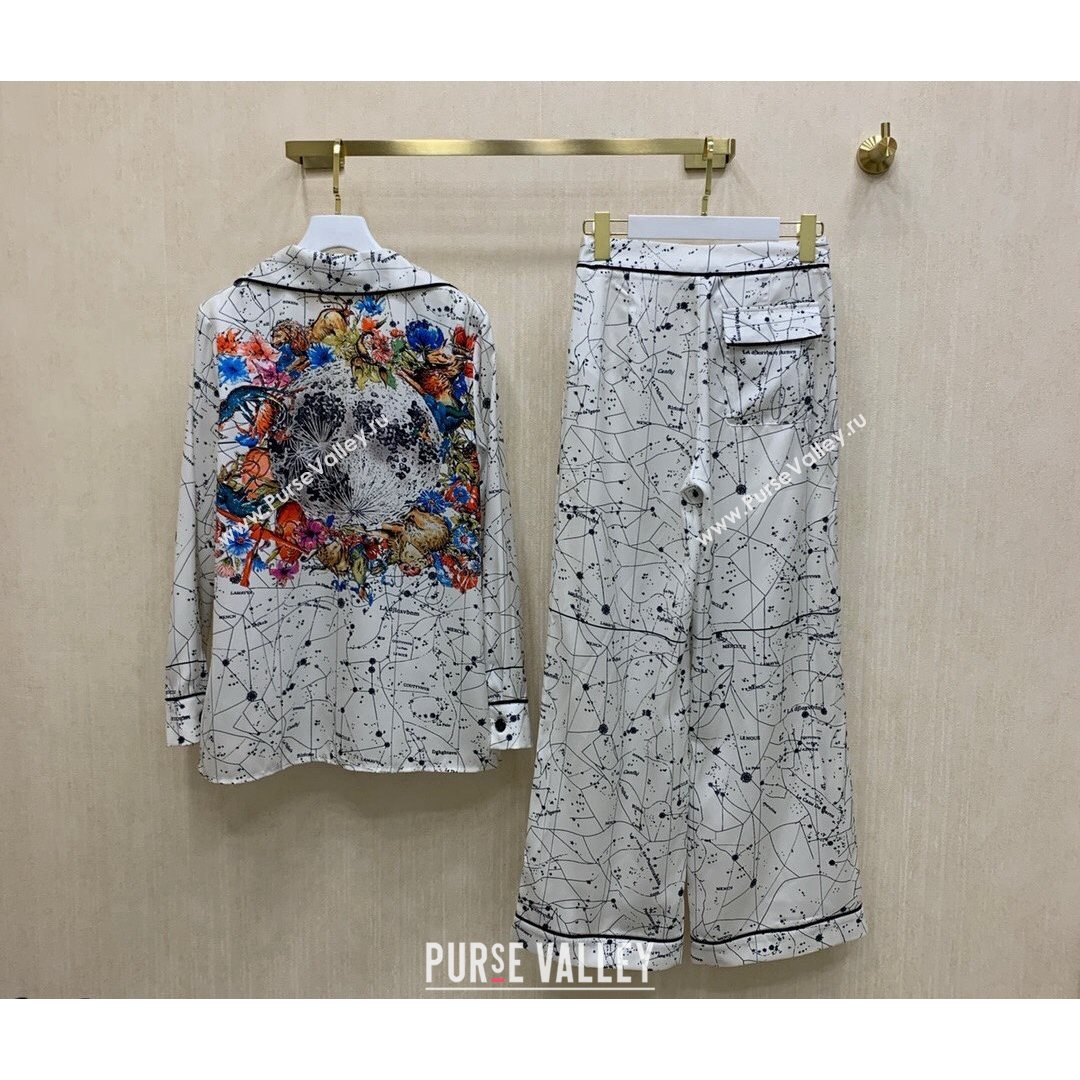 Dior Starry Sky Silk Shirt and Pant Set White 2021 (Q-21082606)