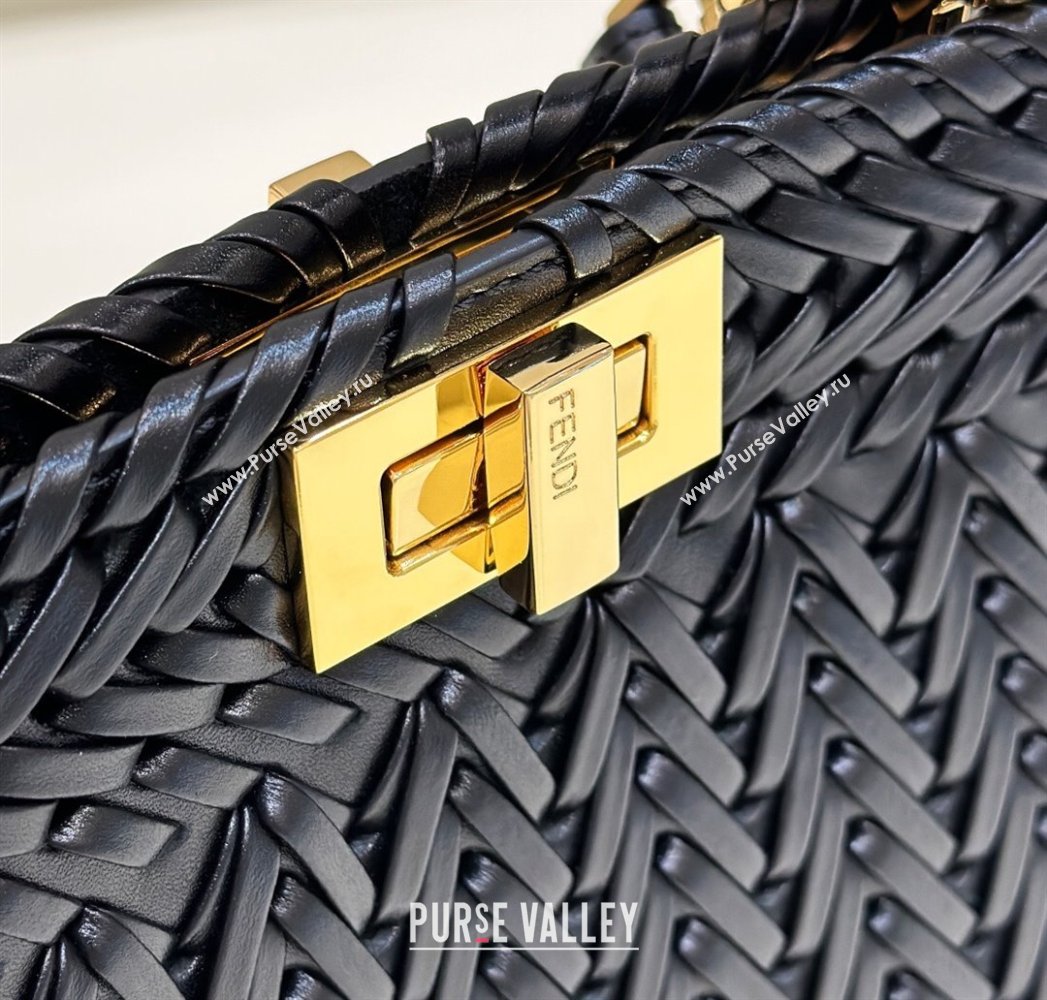 Fendi Peekaboo ISeeU Small Bag in Black Interlaced Leather 80138M 2024 Top (CL-24031516)