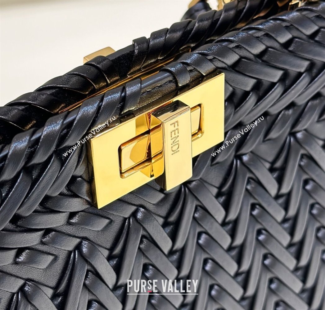 Fendi Peekaboo ISeeU Small Bag in Black Interlaced Leather 80138M 2024 Top (CL-24031516)