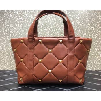 Valentino Roman Stud The Tote in Calfskin Nappa Brwon 2021 1166 (LKF-21080464)