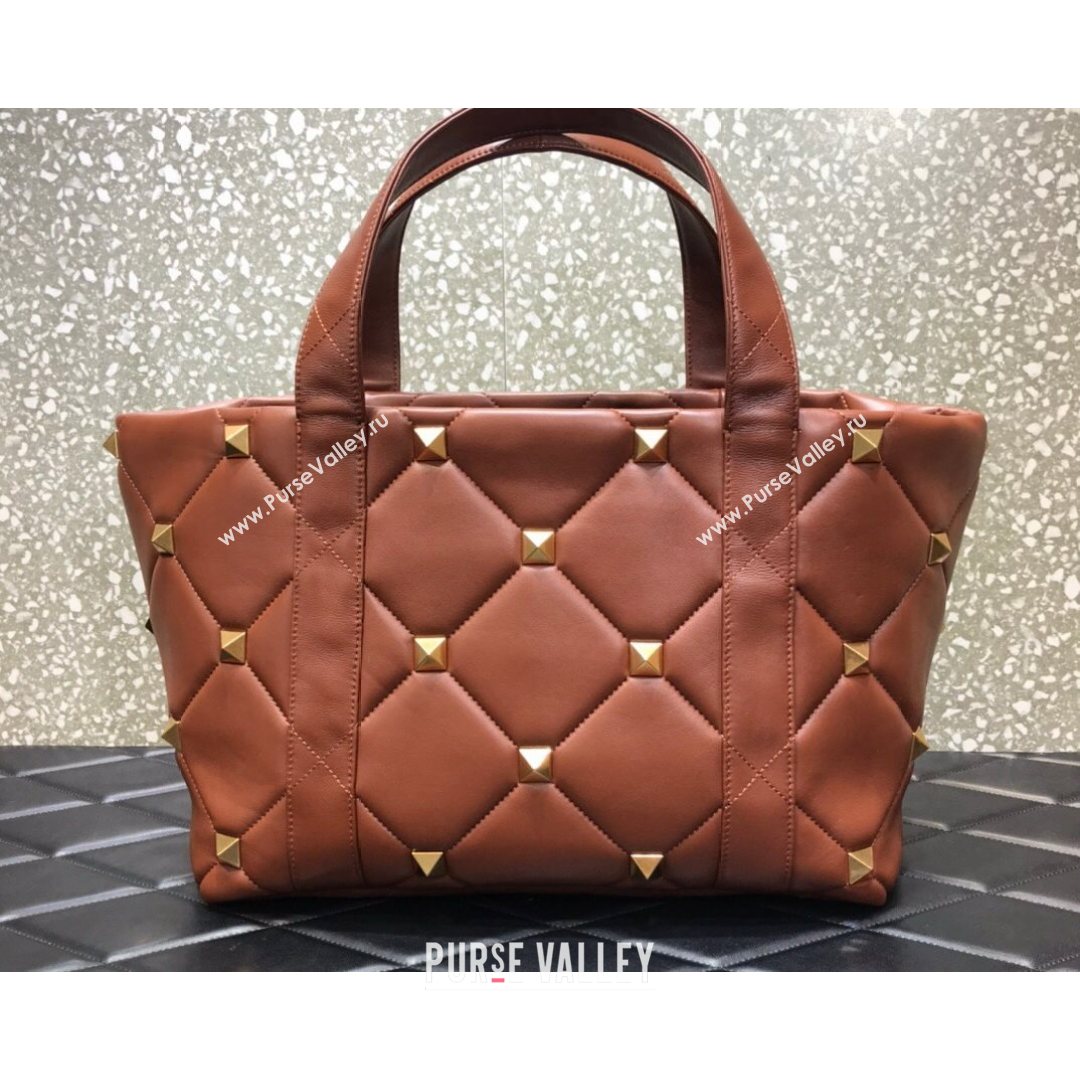 Valentino Roman Stud The Tote in Calfskin Nappa Brwon 2021 1166 (LKF-21080464)