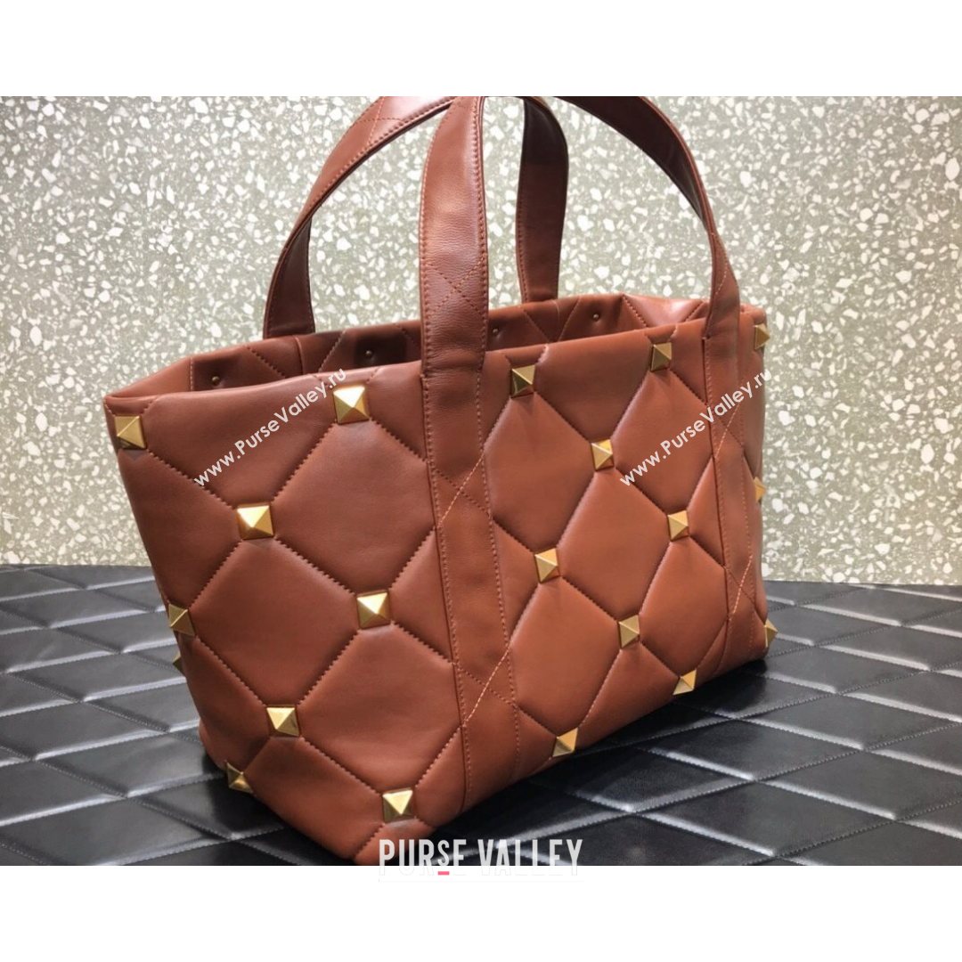 Valentino Roman Stud The Tote in Calfskin Nappa Brwon 2021 1166 (LKF-21080464)