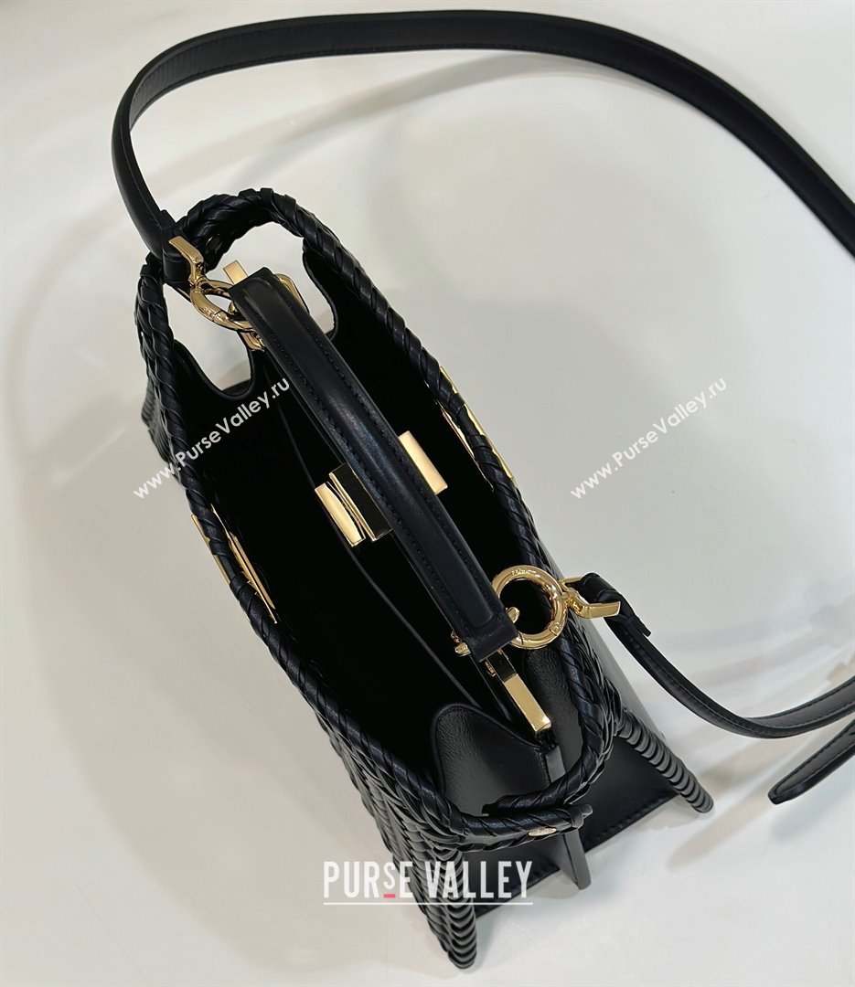 Fendi Peekaboo ISeeU Small Bag in Black Interlaced Leather 80138M 2024 Top (CL-24031516)