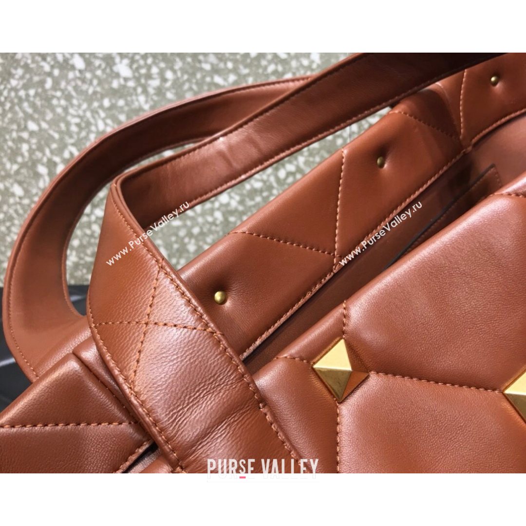 Valentino Roman Stud The Tote in Calfskin Nappa Brwon 2021 1166 (LKF-21080464)