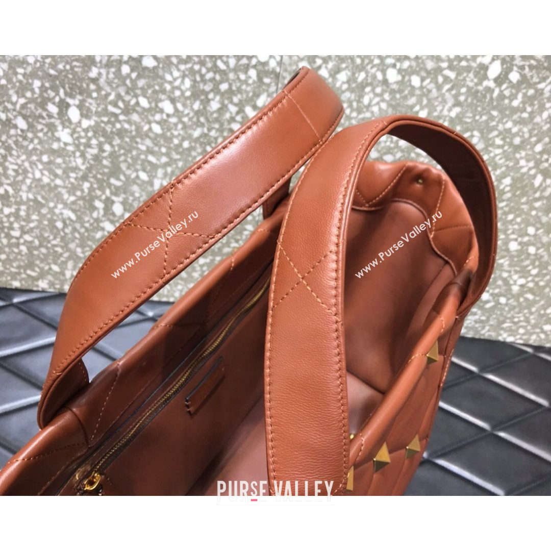 Valentino Roman Stud The Tote in Calfskin Nappa Brwon 2021 1166 (LKF-21080464)