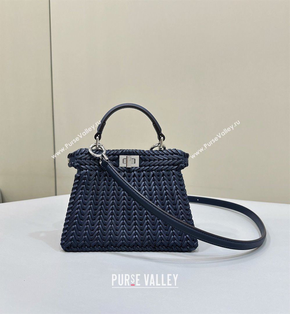 Fendi Peekaboo ISeeU Petite Bag in Blue Interlaced Leather 80138S 2024 Top (CL-24031506)