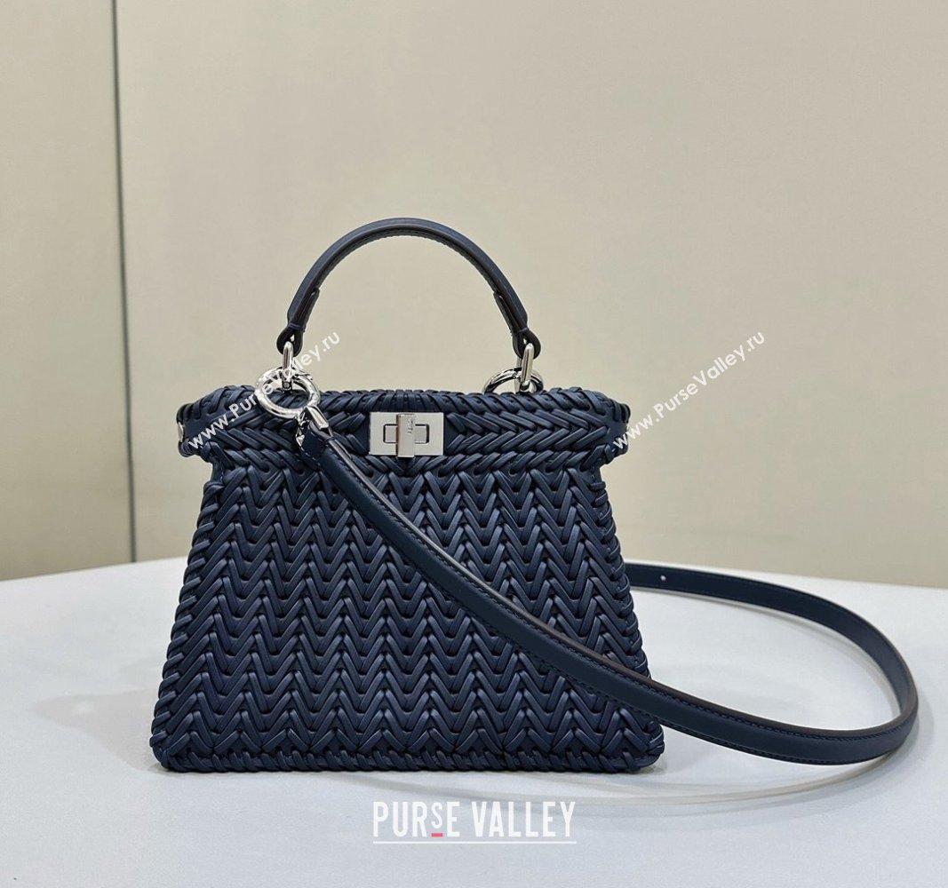 Fendi Peekaboo ISeeU Petite Bag in Blue Interlaced Leather 80138S 2024 Top (CL-24031506)
