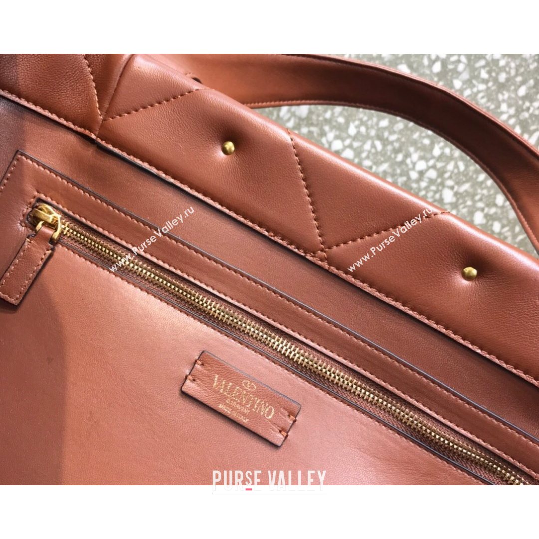 Valentino Roman Stud The Tote in Calfskin Nappa Brwon 2021 1166 (LKF-21080464)