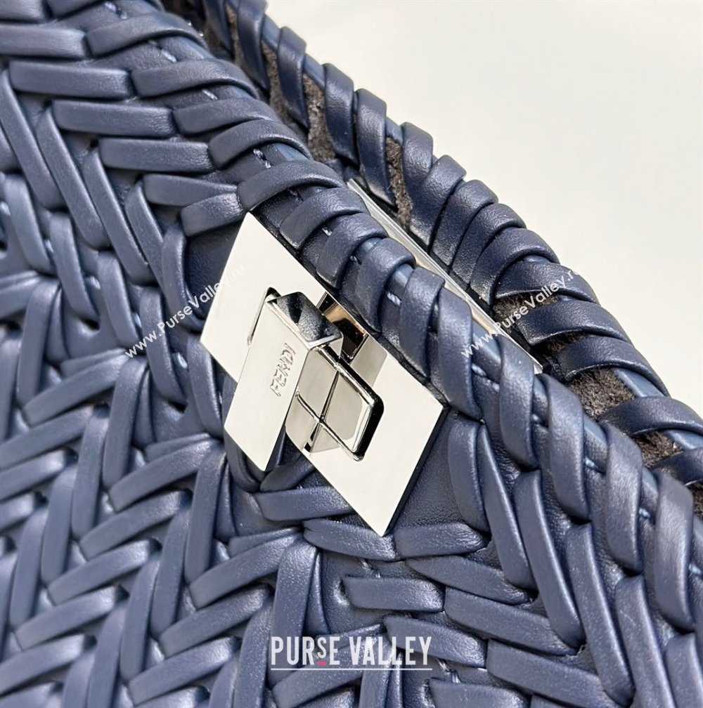 Fendi Peekaboo ISeeU Petite Bag in Blue Interlaced Leather 80138S 2024 Top (CL-24031506)