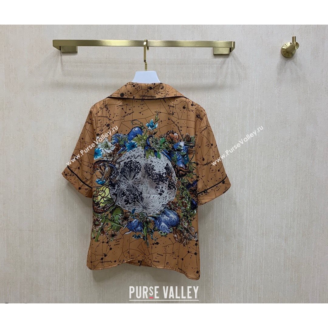 Dior Starry Sky Silk Shirt and Shorts Set Brown 2021 (Q-21082607)