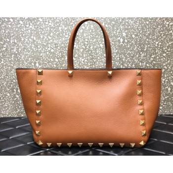 Valentino Roman Stud Tote Bag in Grainy Calfskin Brown 2021 3232 (LKF-21080466)