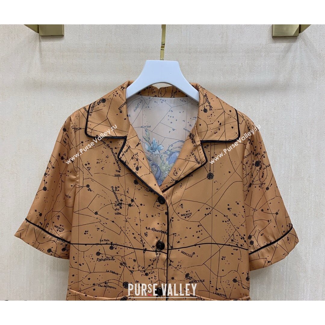 Dior Starry Sky Silk Shirt and Shorts Set Brown 2021 (Q-21082607)