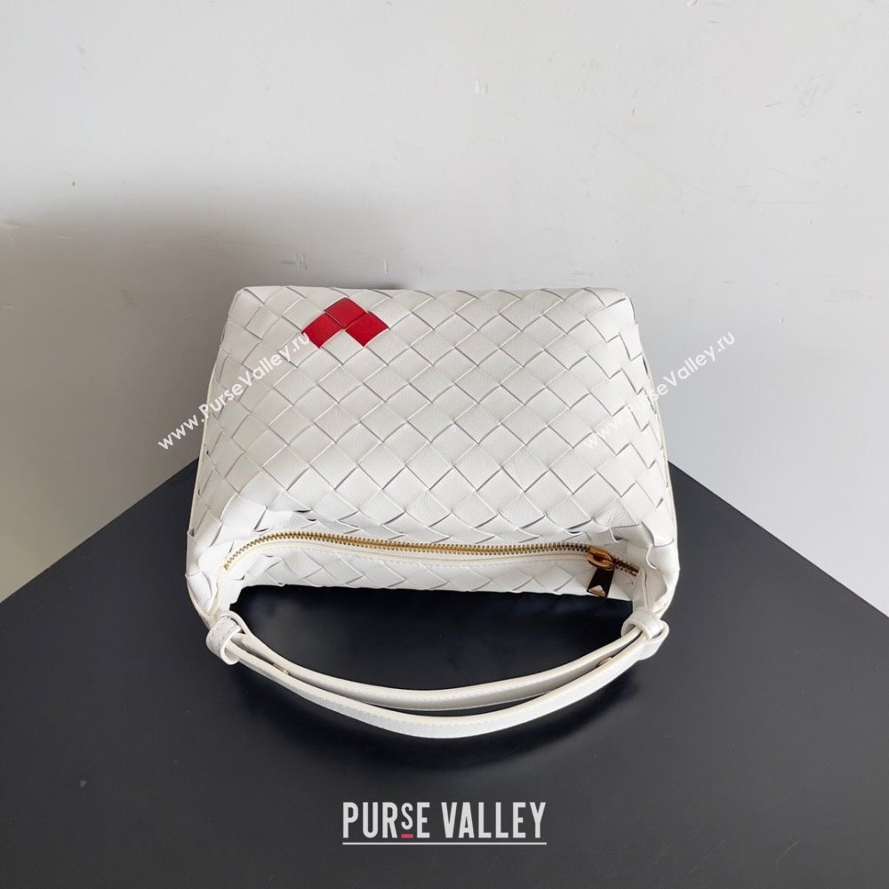 Bottega Veneta Mini Wallace Shoulder Bag in Intrecciato Soft Calfskin Leather 754443 White/Red 2024 (MS-24012320)