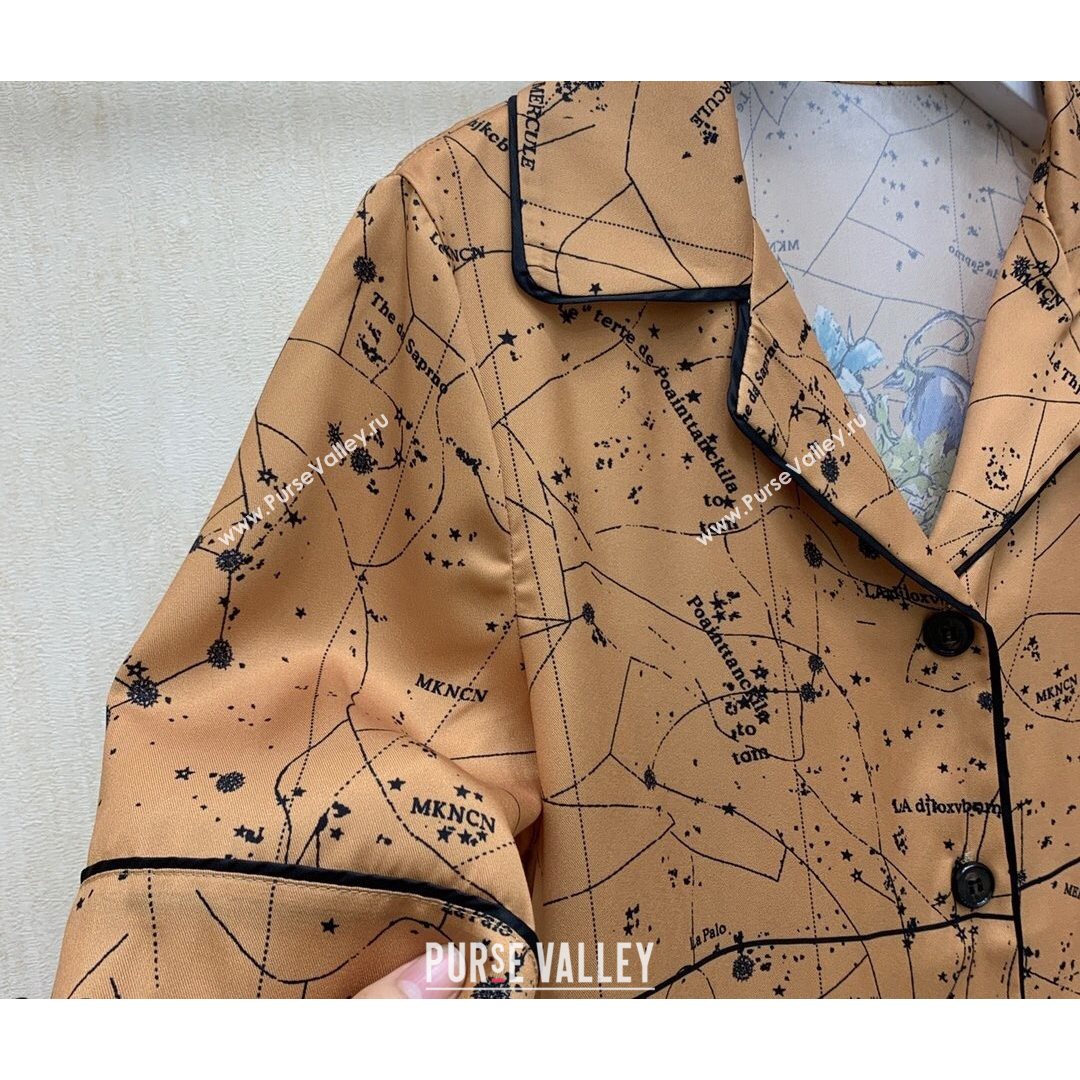 Dior Starry Sky Silk Shirt and Shorts Set Brown 2021 (Q-21082607)