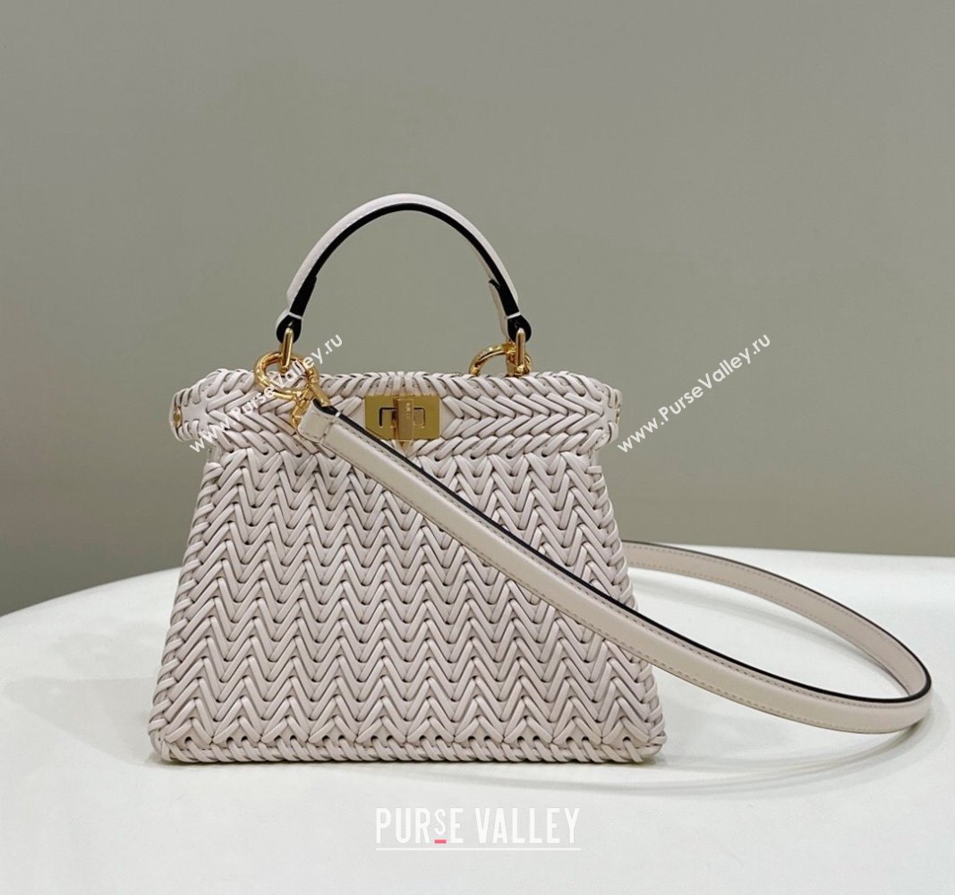 Fendi Peekaboo ISeeU Petite Bag in Beige Interlaced Leather 80138S 2024 Top (CL-24031507)