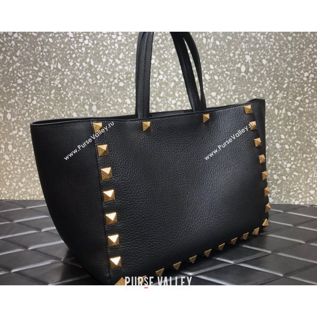 Valentino Roman Stud Tote Bag in Grainy Calfskin Black 2021 3232 (LKF-21080465)