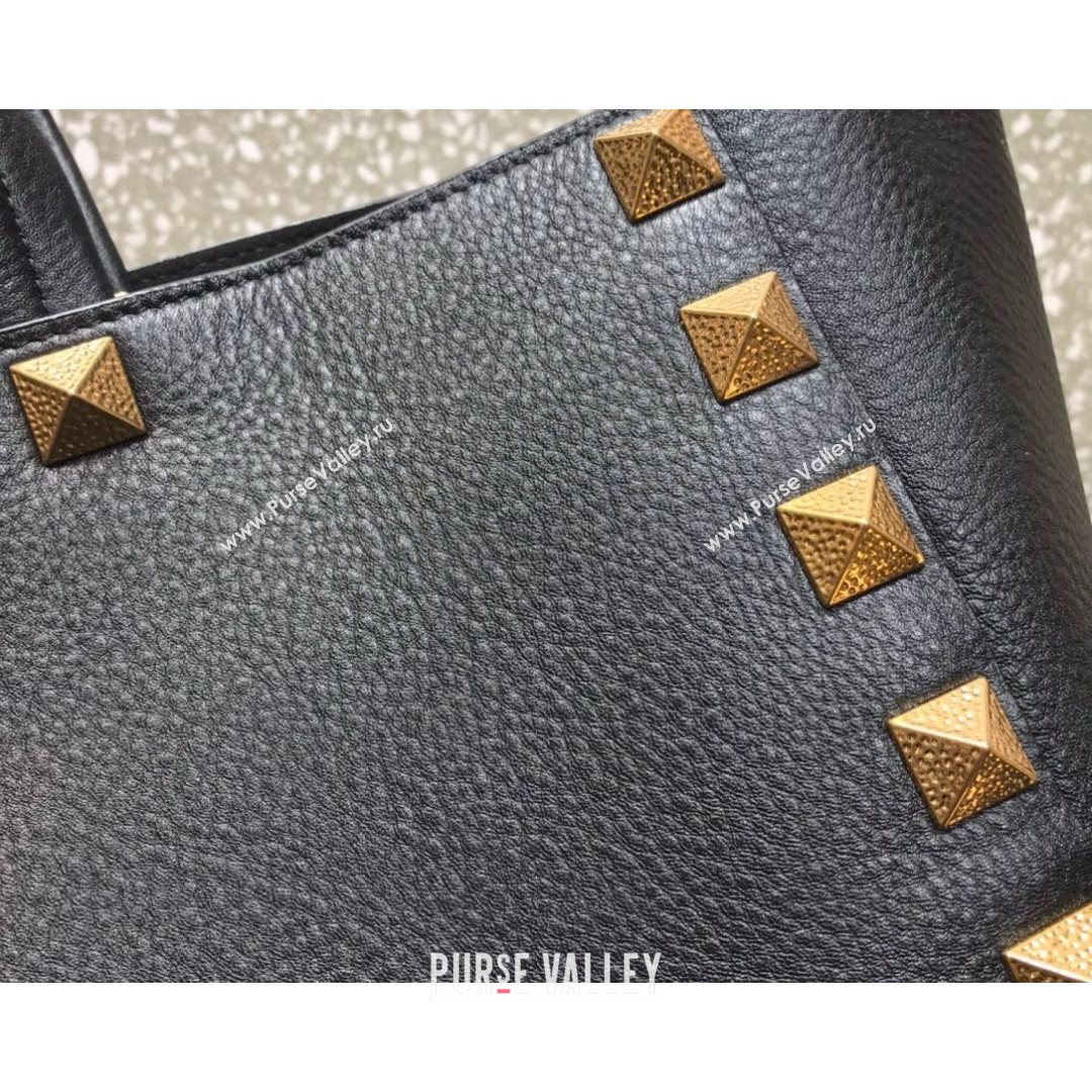 Valentino Roman Stud Tote Bag in Grainy Calfskin Black 2021 3232 (LKF-21080465)