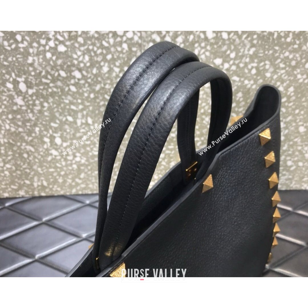 Valentino Roman Stud Tote Bag in Grainy Calfskin Black 2021 3232 (LKF-21080465)