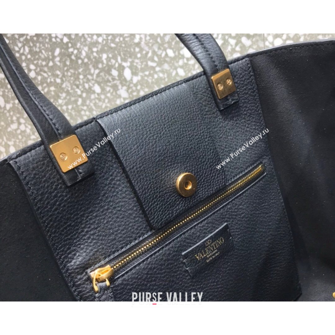 Valentino Roman Stud Tote Bag in Grainy Calfskin Black 2021 3232 (LKF-21080465)