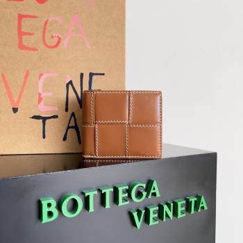 Bottega Veneta Cassette Bi-Fold Wallet in Intreccio Calfskin Leather 743004 Brown 2024 (MS-24012322)