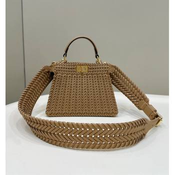Fendi Peekaboo ISeeU Petite Bag in Camel Interlaced Leather 80138S 2024 Top (CL-24031510)