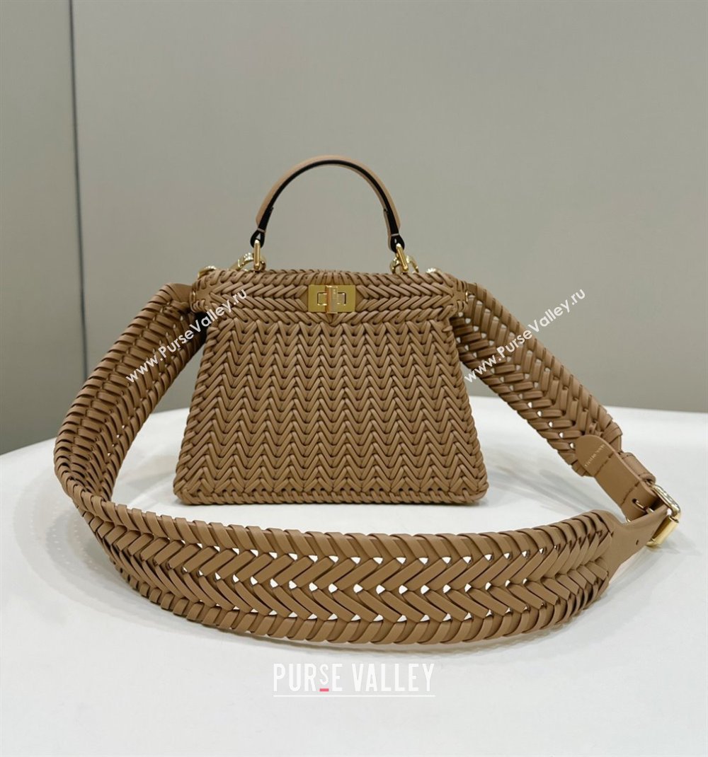 Fendi Peekaboo ISeeU Petite Bag in Camel Interlaced Leather 80138S 2024 Top (CL-24031510)