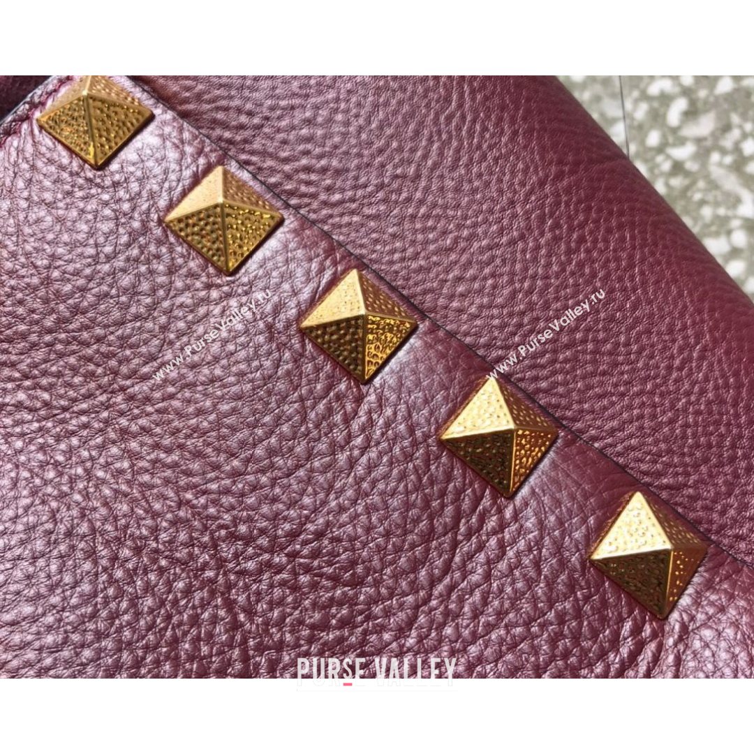 Valentino Roman Stud Tote Bag in Grainy Calfskin Burgundy 2021 3232 (LKF-21080468)