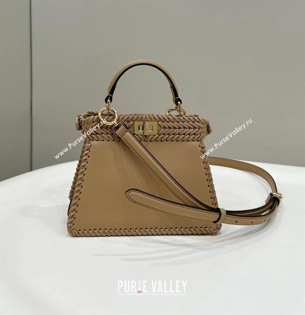 Fendi Peekaboo ISeeU Petite Bag in Camel Interlaced Leather 80138S 2024 Top (CL-24031510)