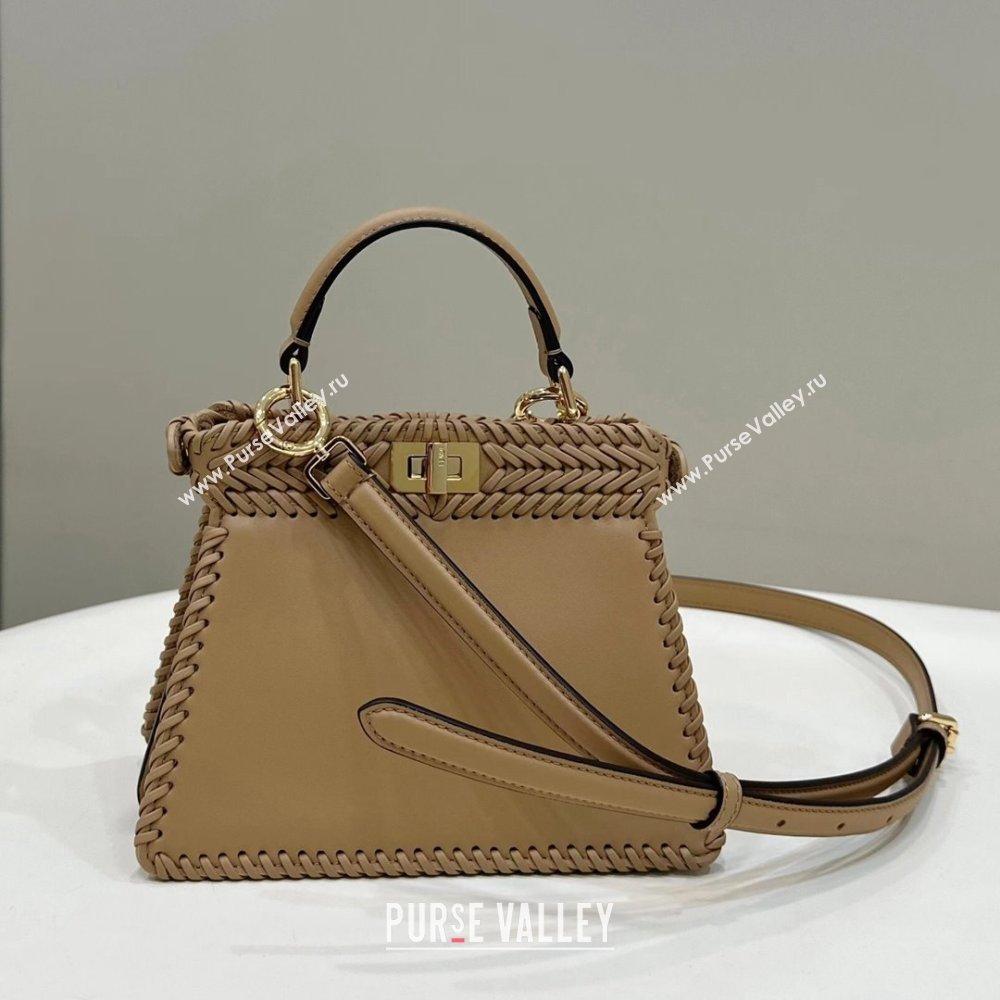 Fendi Peekaboo ISeeU Petite Bag in Camel Interlaced Leather 80138S 2024 Top (CL-24031510)