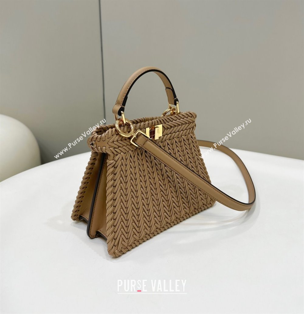 Fendi Peekaboo ISeeU Petite Bag in Camel Interlaced Leather 80138S 2024 Top (CL-24031510)