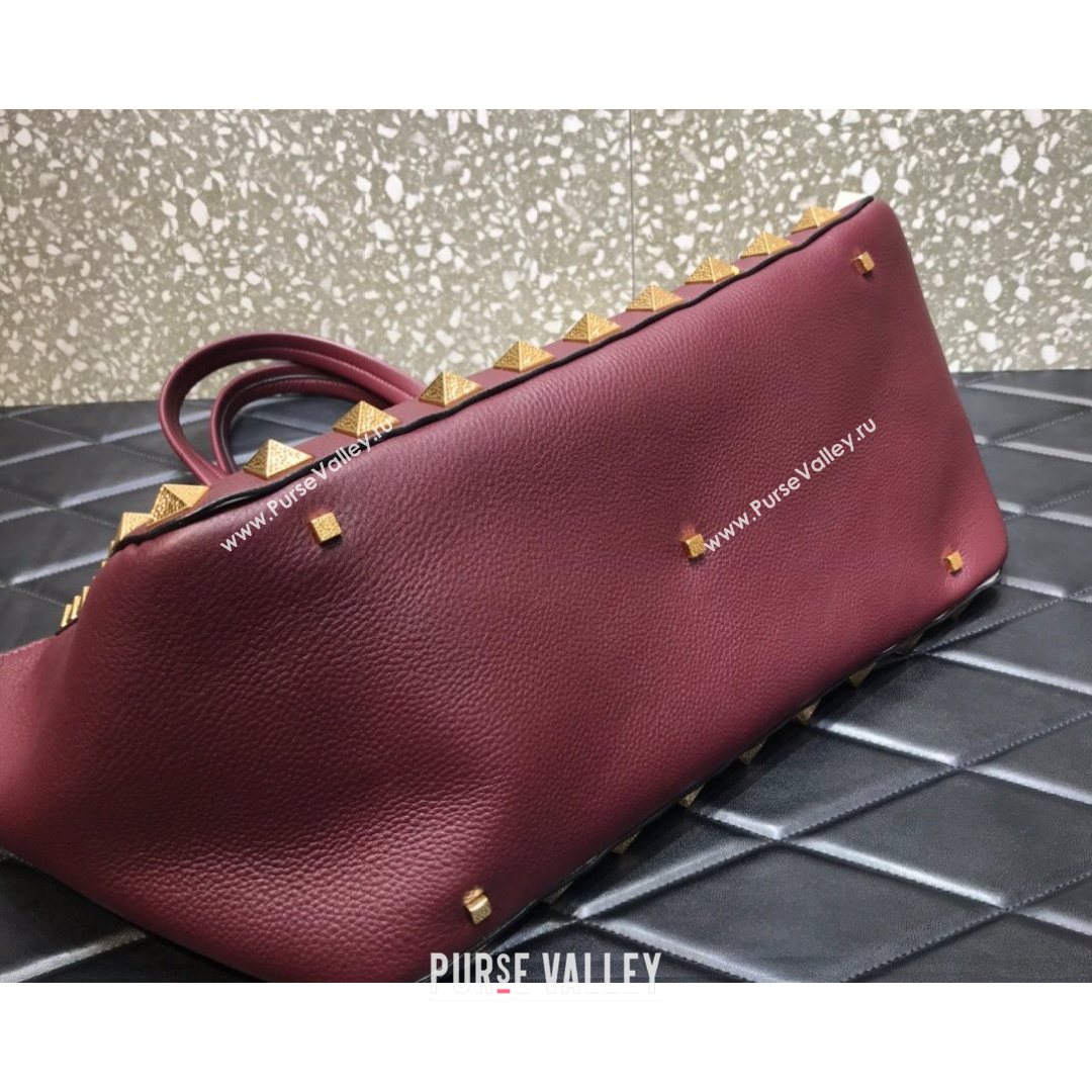 Valentino Roman Stud Tote Bag in Grainy Calfskin Burgundy 2021 3232 (LKF-21080468)