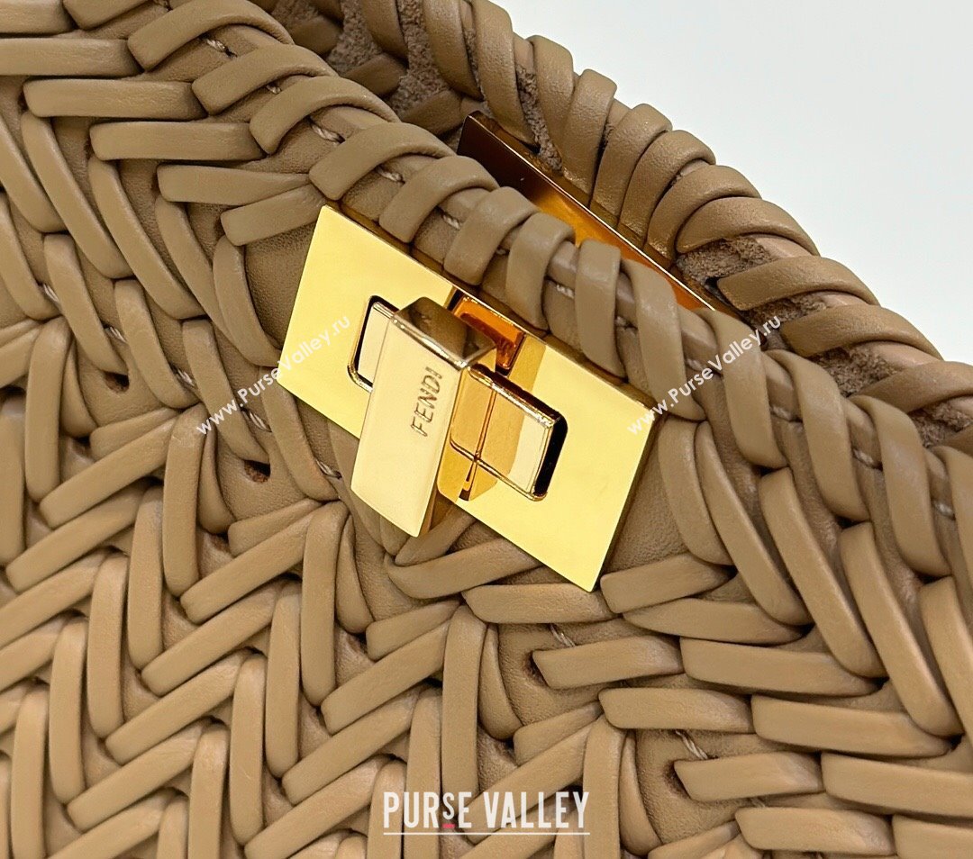 Fendi Peekaboo ISeeU Petite Bag in Camel Interlaced Leather 80138S 2024 Top (CL-24031510)
