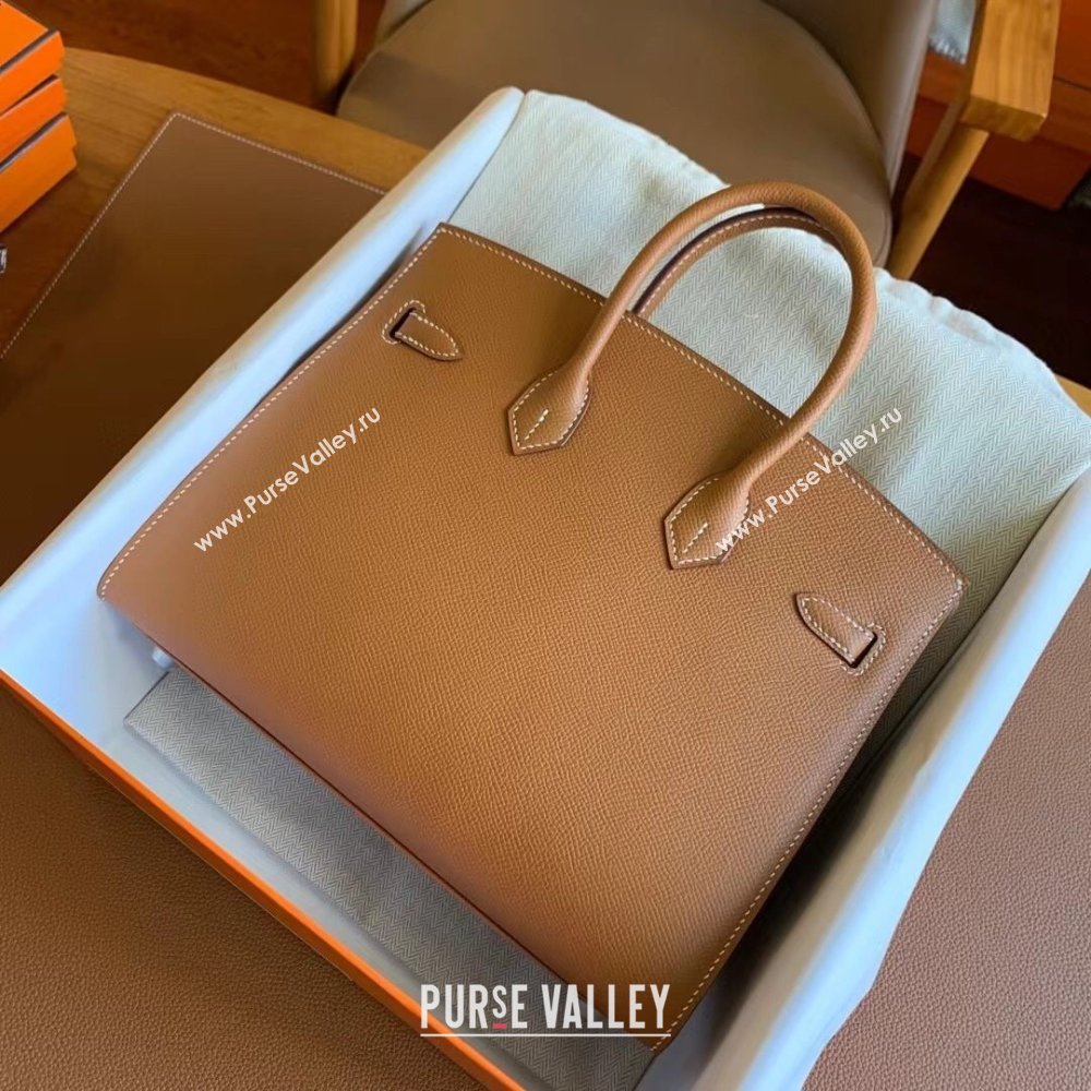 Hermes Birkin 25cm/30cm/35cm Bag in Original Epsom Leather Brown/Silver 2024 (Full Handmade) (XYA-24070102)