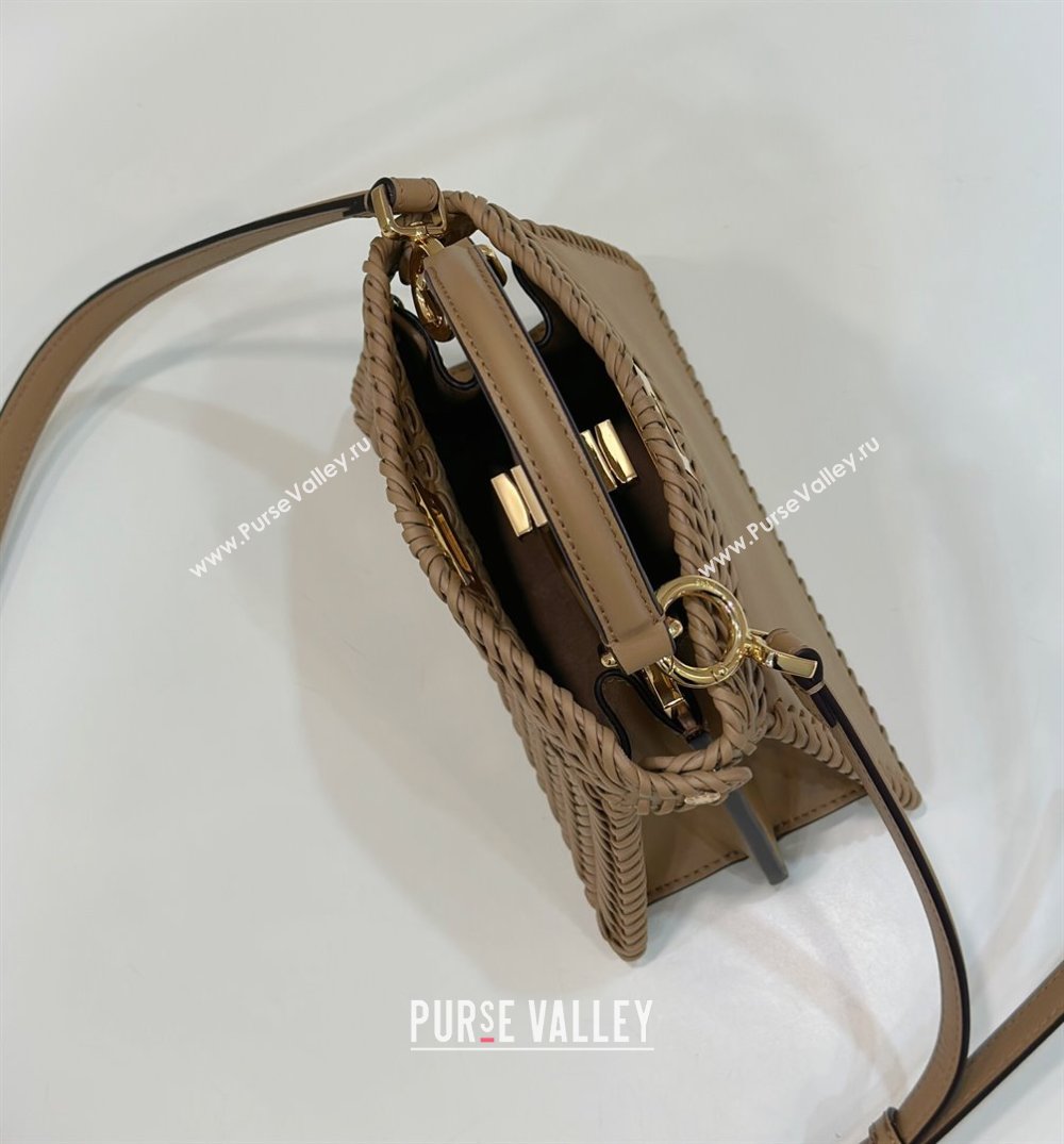 Fendi Peekaboo ISeeU Petite Bag in Camel Interlaced Leather 80138S 2024 Top (CL-24031510)