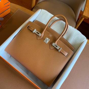 Hermes Birkin 25cm/30cm/35cm Bag in Original Epsom Leather Brown/Silver 2024 (Full Handmade) (XYA-24070102)