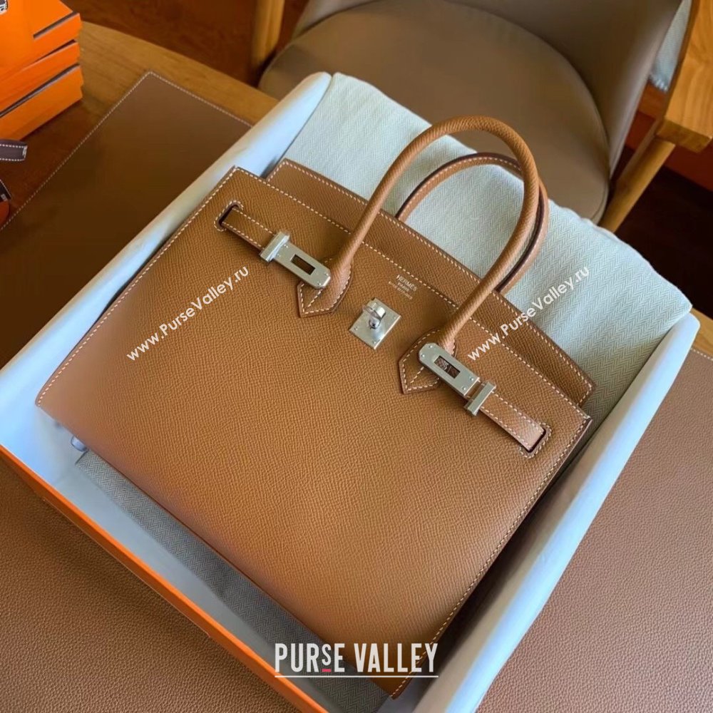 Hermes Birkin 25cm/30cm/35cm Bag in Original Epsom Leather Brown/Silver 2024 (Full Handmade) (XYA-24070102)