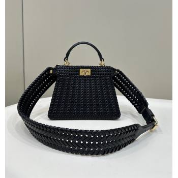 Fendi Peekaboo ISeeU Petite Bag in Black Interlaced Leather 80138S 2024 Top (CL-24031511)