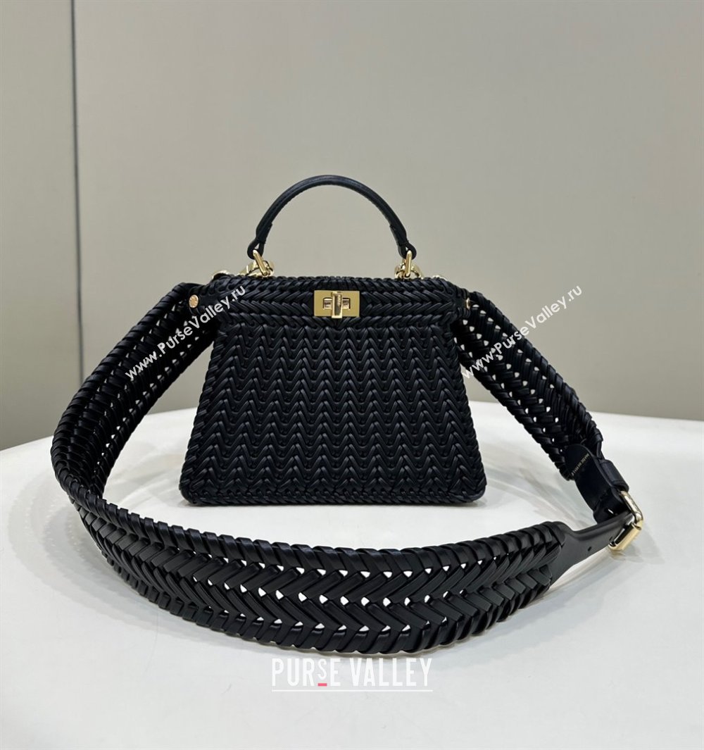 Fendi Peekaboo ISeeU Petite Bag in Black Interlaced Leather 80138S 2024 Top (CL-24031511)