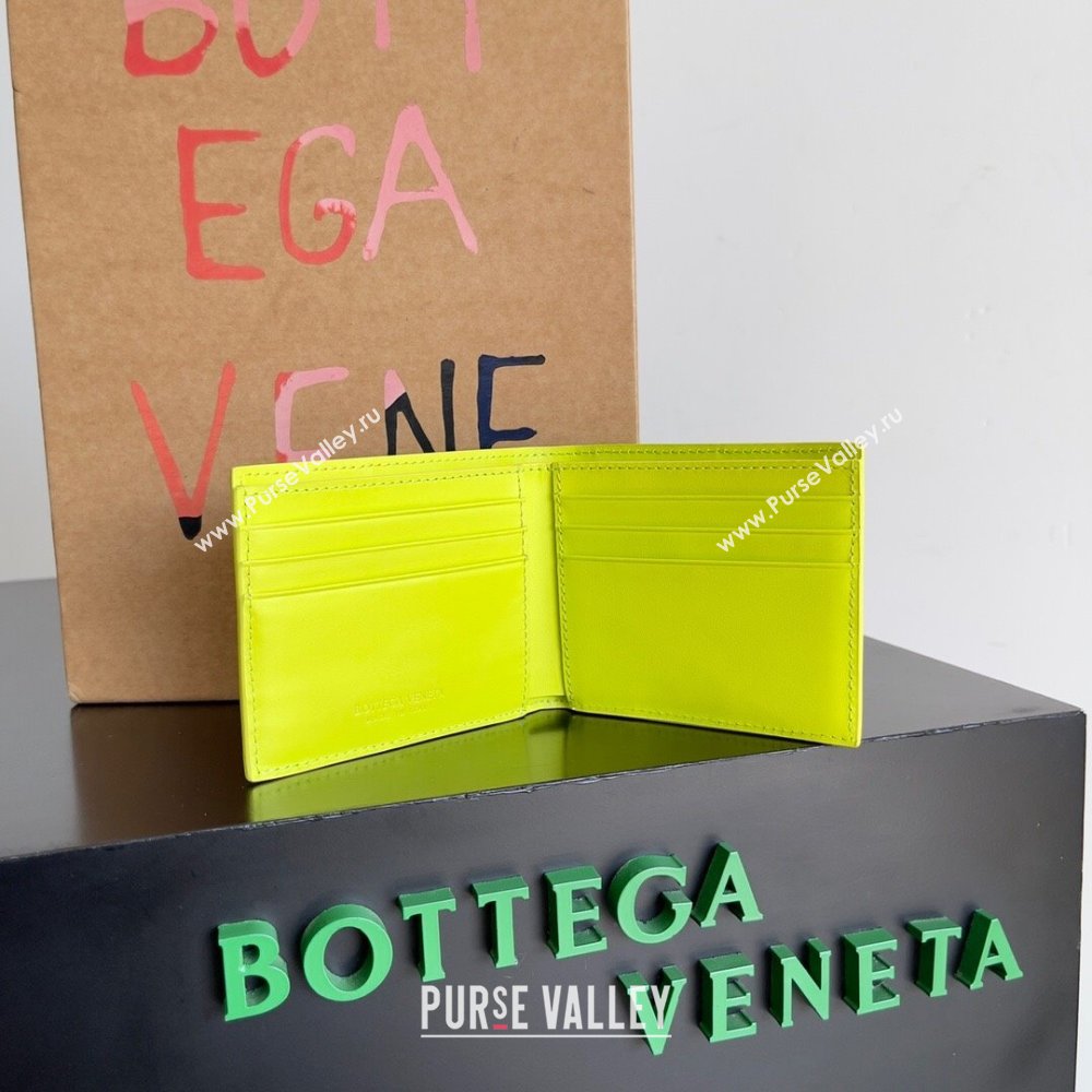 Bottega Veneta Cassette Bi-Fold Wallet in Intreccio Calfskin Leather 649603 Lucifer Yellow 2024 (MS-24012323)