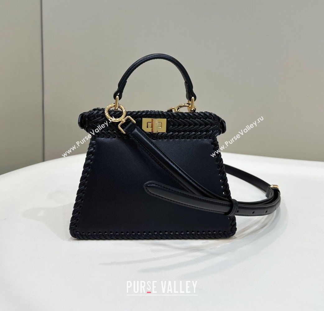 Fendi Peekaboo ISeeU Petite Bag in Black Interlaced Leather 80138S 2024 Top (CL-24031511)